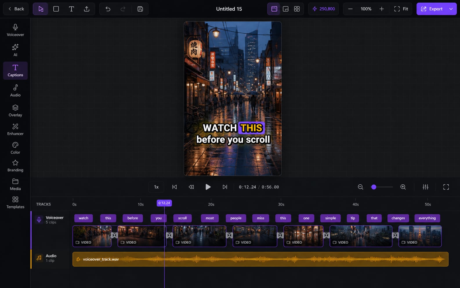 Auto captions product screenshot